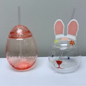 New Target Bullseye Set of 2 Easter Spring Drinkware w/ Straw, Bunny & Egg Shape